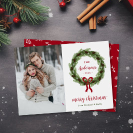 Tarjeta Festiva Pine Wreath Merry Christmas Photo