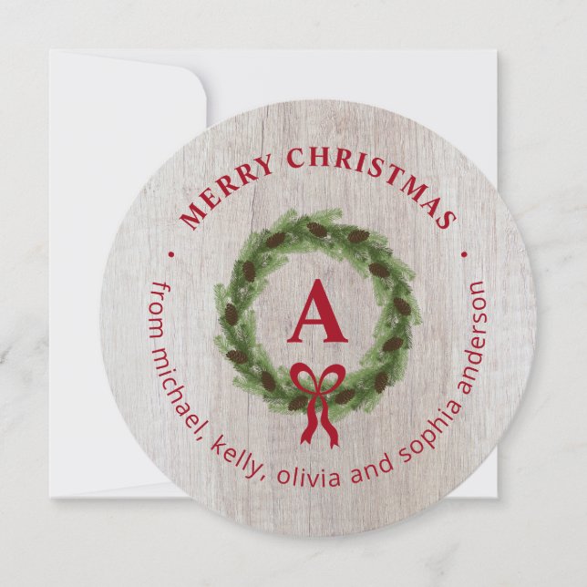 Tarjeta Festiva Pine Wreath Merry Christmas Round Photo (Anverso)