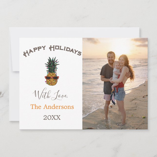 Tarjeta Festiva Pineapple Merry Christmas Beach Foto (Anverso)