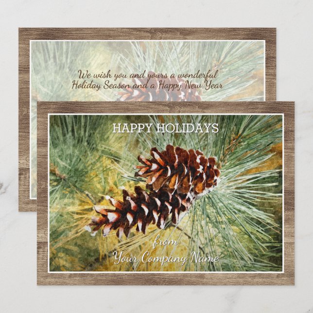 Tarjeta Festiva Pinecone Pine Tree Needles Greeneration Watercolor (Anverso / Reverso)