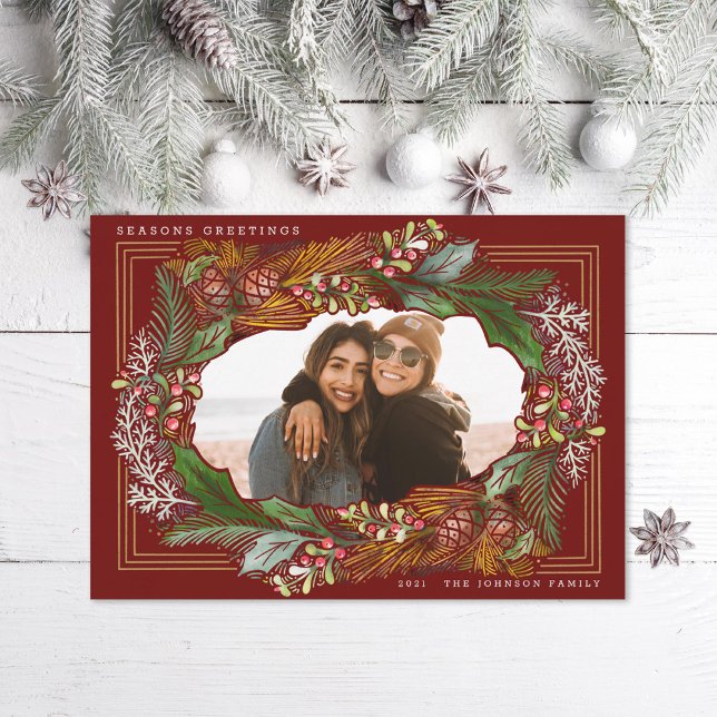 Tarjeta Festiva Pinecone Rojo Fotograma de vacaciones (Subido por el creador)