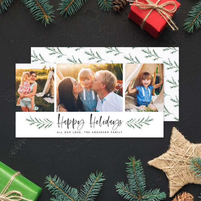 Tarjeta Festiva Pineneedle Happy Holidays Moderno 3 Collage de fot (Subido por el creador)