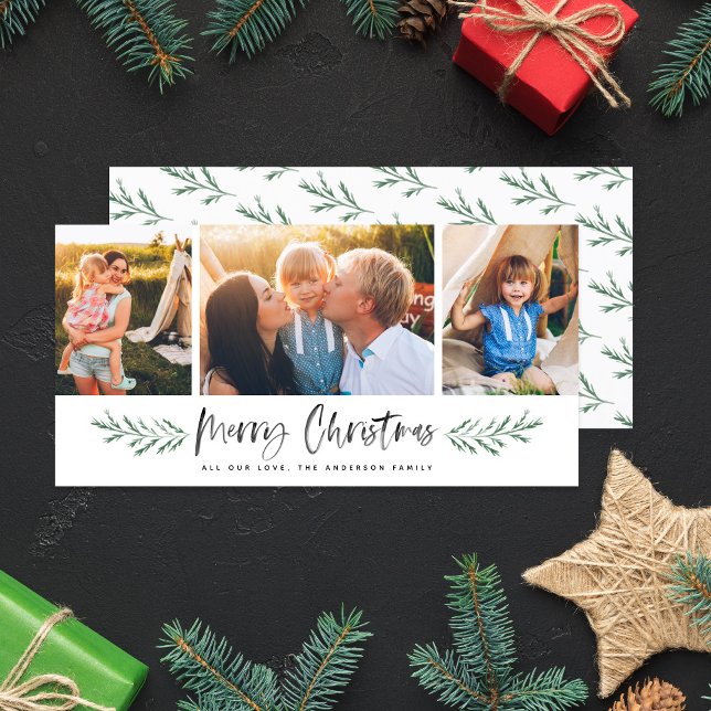 Tarjeta Festiva Pineneedle Merry Christmas Modern 3 Collage de fot (Subido por el creador)