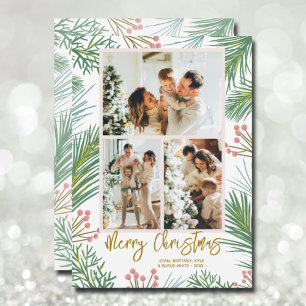 Tarjeta Festiva Pines Berries Multi Photo Navidades