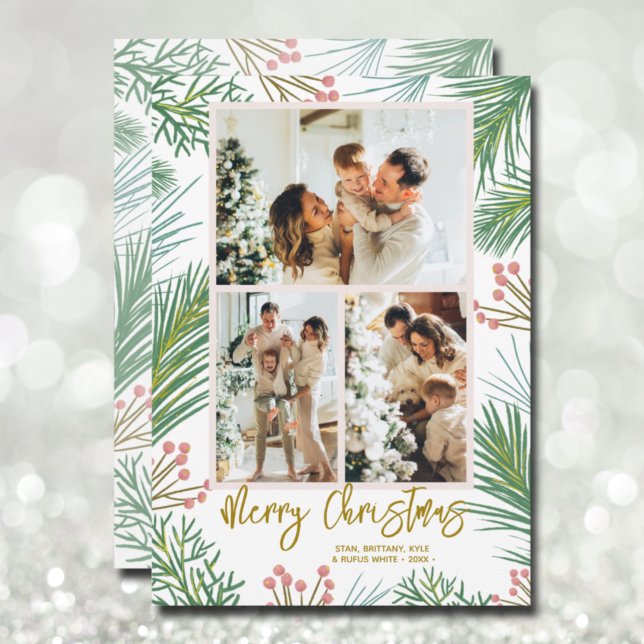 Tarjeta Festiva Pines Berries Multi Photo Navidades (Subido por el creador)