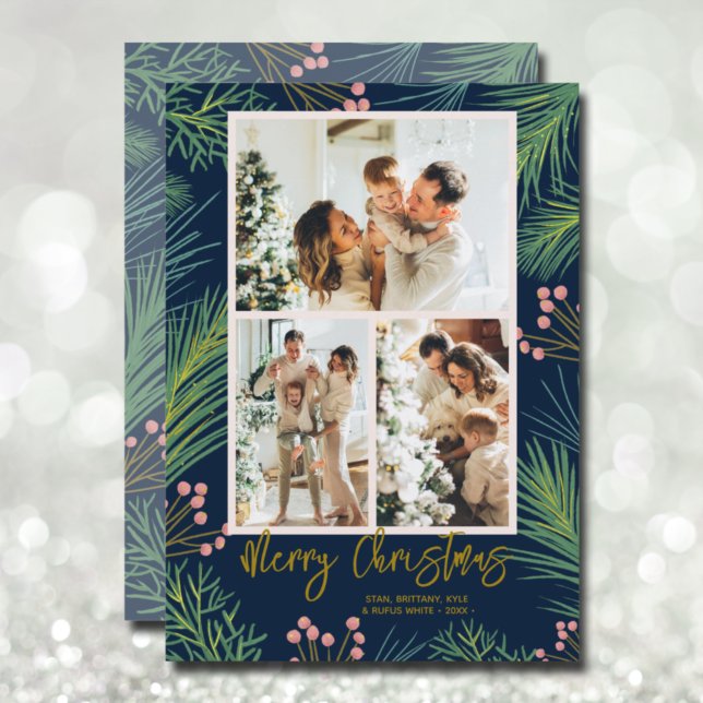 Tarjeta Festiva Pines Berries Navidades de la Marina Multifoto Azu (Subido por el creador)