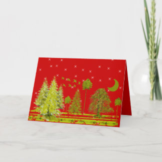 Tarjeta Festiva Pines con luna y estrellas
