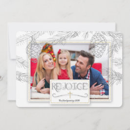 Tarjeta Festiva Pines plateados regocijan la foto de la Cruz Crist