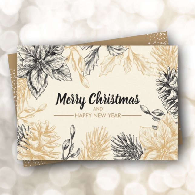 Tarjeta Festiva Pines Poinsettias Navidades planos (Subido por el creador)
