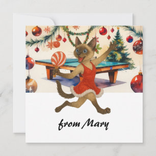 Tarjeta Festiva Ping Pong Navideño para Amantes de Gatos