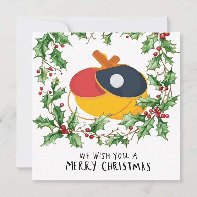 Tarjeta Festiva Ping Pong Paddle y ball con Navidades Frame (Anverso)