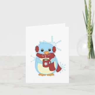 Tarjeta Festiva Pingüino con cacao caliente
