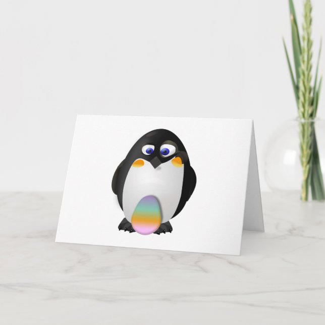 Tarjeta Festiva Pingüino con el huevo de Pascua (Anverso)