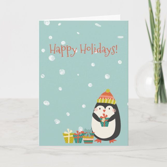 Tarjeta Festiva Pingüino con regalo | NAVIDADES (Anverso)
