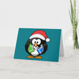 Tarjeta Festiva Pingüino con regalos