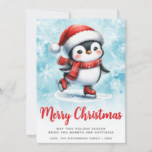 Tarjeta Festiva Pingüino de hielo azul de color rojo lindo en Navi