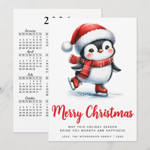 Tarjeta Festiva Pingüino de hielo blanco de color rojo con sabor a
