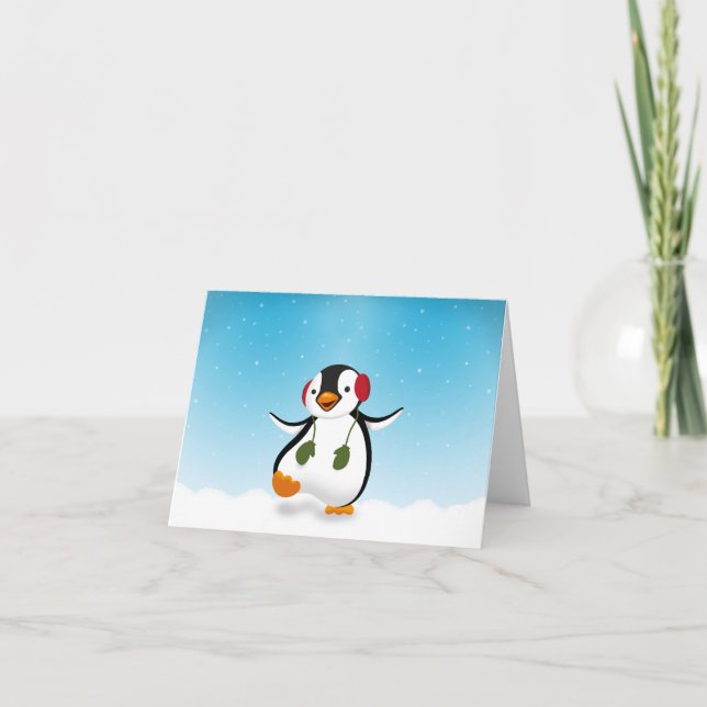 Tarjeta Festiva Pingüino de invierno divertido (Anverso)