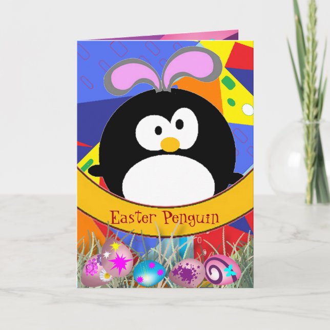 Tarjeta Festiva Pingüino de Pascua (Anverso)