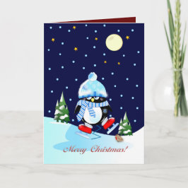 Tarjeta Festiva Pingüino de patinaje con texto de Navidades person