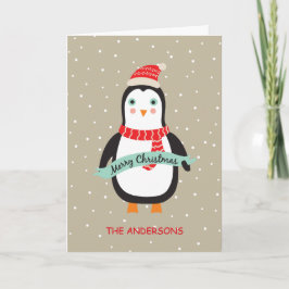 Tarjeta Festiva Pingüino de pequeños Navidades personalizados