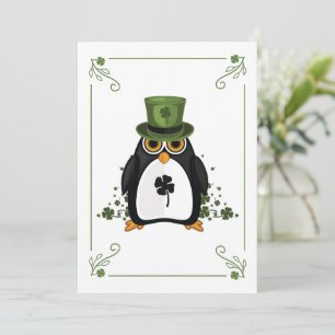 Tarjeta Festiva Pingüino de San Patricio