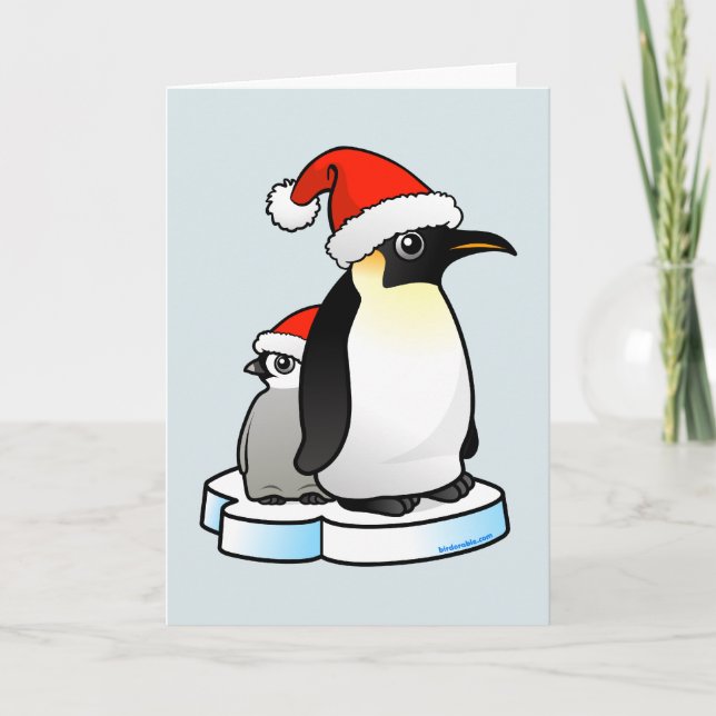 Tarjeta Festiva Pingüino de Santa Emperador (Anverso)