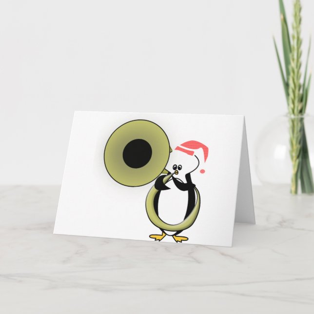 Tarjeta Festiva Pingüino del bebé con la tuba (Anverso)
