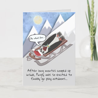 Tarjeta Festiva Pingüino Divertido en Trineo Personalizado