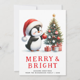 Tarjeta Festiva Pingüino divertido mora brillantes Navidades mínim