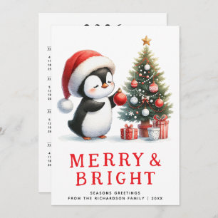 Tarjeta Festiva Pingüino divertido mora brillantes Navidades mínim