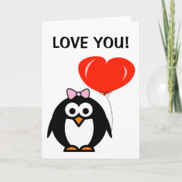 Tarjeta Festiva Pingüino El día de San Valentín lindo con globo de