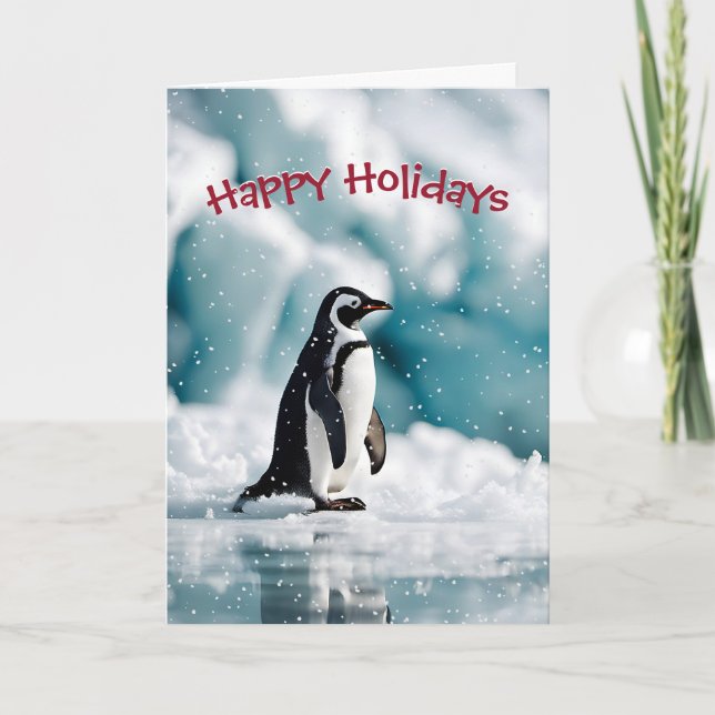 Tarjeta Festiva Pingüino En Iceberg (Anverso)