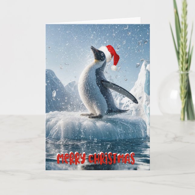Tarjeta Festiva Pingüino En Un Iceberg (Anverso)