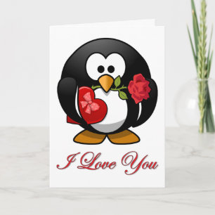 Tarjeta Festiva Pingüino Enamorado Con Regalos De San Valentín