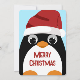 Tarjeta Festiva Pingüino lindo con Santa Hat Feliz arte navideño