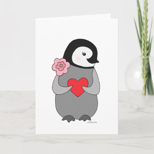 Tarjeta Festiva Pingüino lindo del el día de San Valentín de la (Anverso)