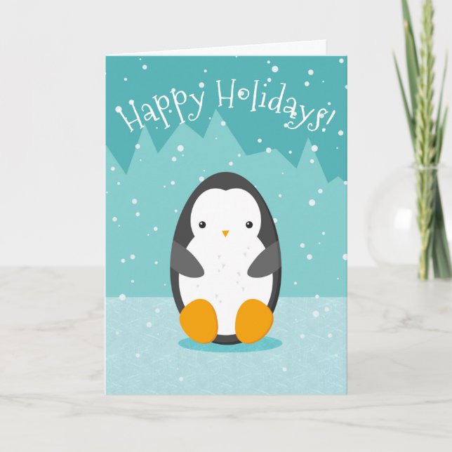 Tarjeta Festiva Pingüino lindo en Navidades helados azules (Anverso)