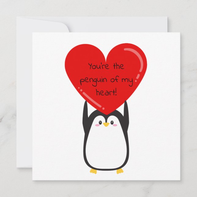 Tarjeta Festiva Pingüino lindo sosteniendo un gran corazón rojo -  (Anverso)