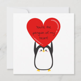 Tarjeta Festiva Pingüino lindo sosteniendo un gran corazón rojo -