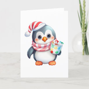Tarjeta Festiva Pingüino lindo y feliz con bocadillos de aperitivo