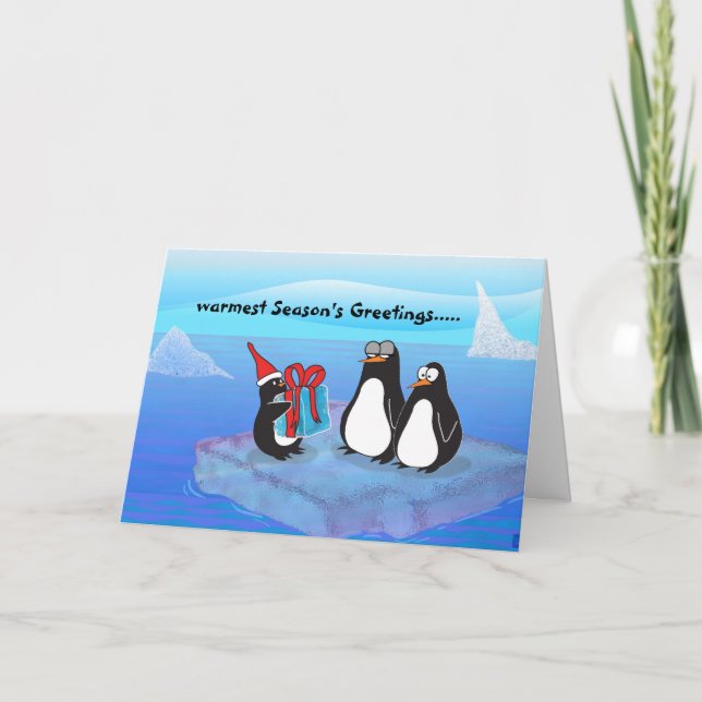 Tarjeta Festiva Pingüino, los saludos más cálidos de la temporada. (Anverso)