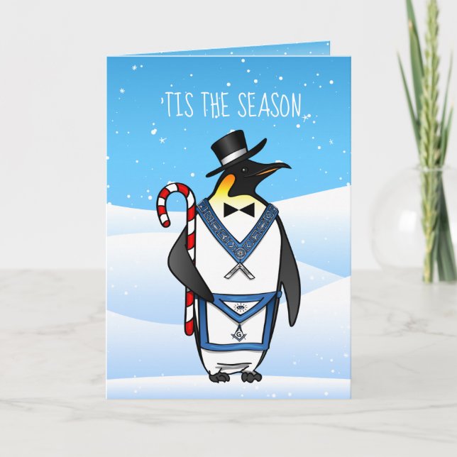 Tarjeta Festiva Pingüino masónico del día de fiesta del Freemason (Anverso)