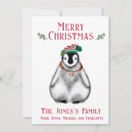 Tarjeta Festiva Pingüino Navidad, animal festivo del Ártico