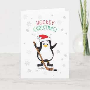 Tarjeta Festiva Pingüino Navidades de hockey