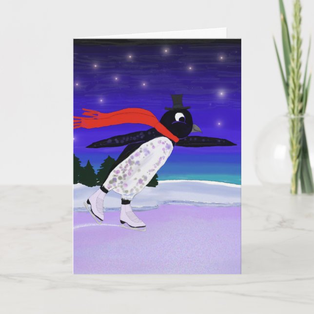 Tarjeta Festiva Pingüino patinador (Anverso)