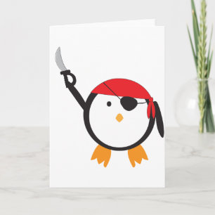 Tarjeta Festiva Pingüino pirata de Bandana roja