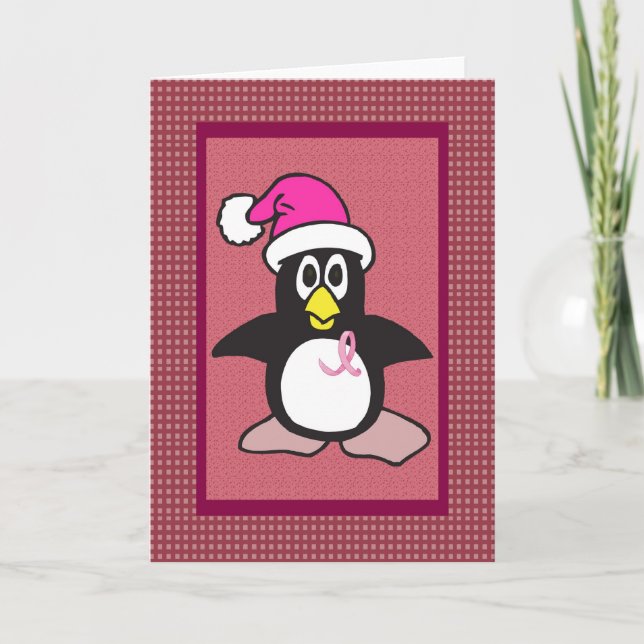 Tarjeta Festiva pingüino rosado de la cinta (Anverso)