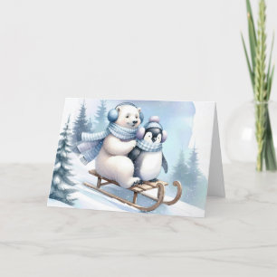Tarjeta Festiva Pingüino y oso polar en una espoleta