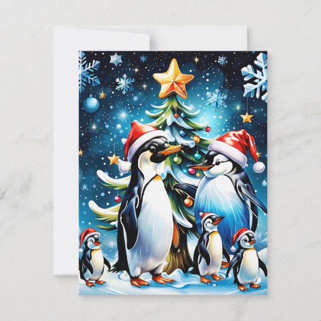 Tarjeta Festiva Pingüinos cortos al estilo personalizado alegre (Anverso)